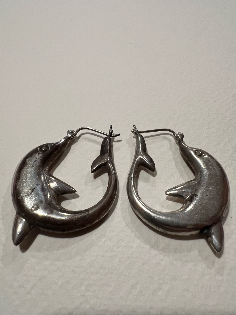 Sterling Silver Dolphin Hoop Earrings - Nautical Fish Design